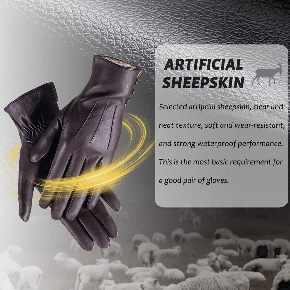 Women’s Leather Gloves Genuine SheepSkin Leather Cold Weather Cashmere Coffee - Picture 8 of 8